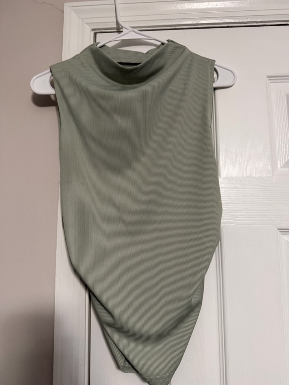 SHEIN Sage Green Ribbed Mock Neck Sleeveless Top